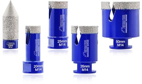 SHDIATOOL Perets diamantato Sega a fori Tagliapiastrelle 20/25/35/50mm e 2-35mm Frese per smussare con M14 Filo per piastrelle di porcellana marmo ceramica granito