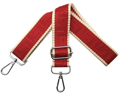 Schultergurt für Tasche Taschengurte zum Wechseln, Verstellbar Taschengurt Breit 3.8cm mit Silber Karabiner - Taschenband Schulterriemen Tragegurt für Handtaschen Damen, Khaki/Rot, K12