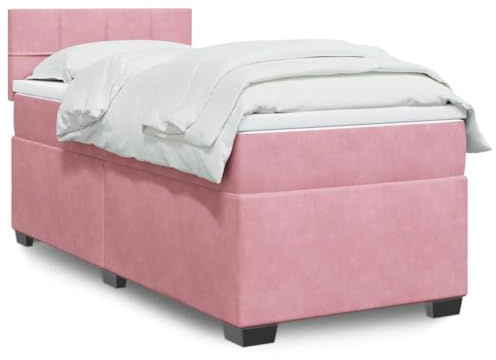 vidaXL Giroletto a Molle con Materasso Rosa 100x200 cm in Velluto, Letto a Molle con Materasso, Mobile per Camera da Letto, Divano Letto, Letto