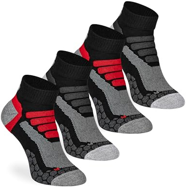 mehrstrumpf x XTREME Kurze Wandersocken Sneaker Outdoor Hiking Trekking Anti-Blasen Polsterung Vollfrottee Schutz für Herren & Damen Allwetter (4 Paar) Multi-Schwarz 39-42