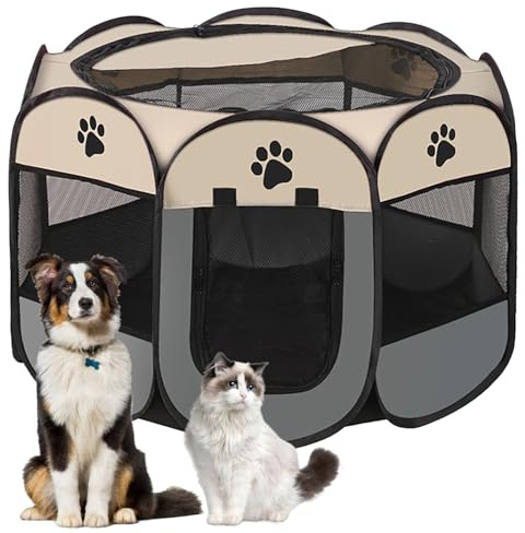 Lighterday Cinta de Correr de Cachorros Portátiles,Cinta de Correr de Cachorros Caja de Perros Plegable Soporte de Gato,Cinta de Correr de Tela de Oxford Impermeable,Perro de Jaula de Gato(Gris,L,8)
