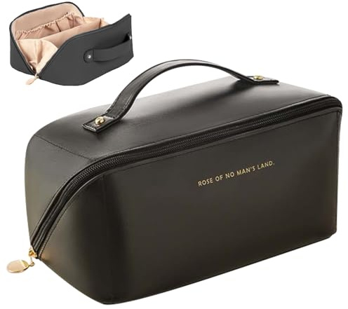 JSTHHTT Grande Trousse de Maquillage Voyage avec Poignée, Trousse de Toilette Femme Homme, Trousse de Rangement Toilette, pour Makeup, Accessoires Bebe Ou Voyage (Noir)