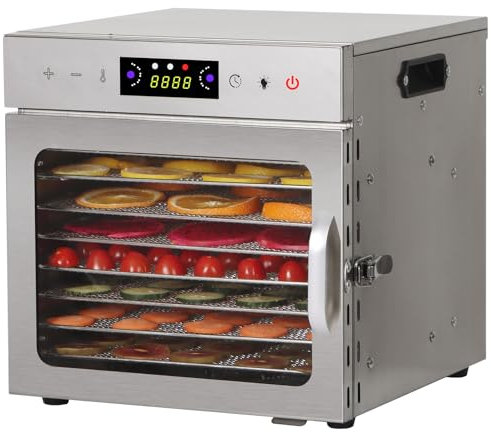 Panana 400W Edelstahl Dörrautomat für Zuhause - Großes Fassungsvermögen für Obst, Gemüse und Fleisch - Inklusive Rezeptbuch (8E)