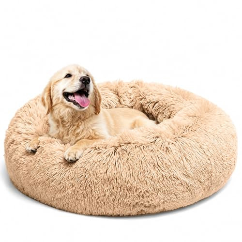 LUOJINYI Lit pour chien moelleux, coussin pour chien rond - Lit pour animal domestique en forme de donut - Lit pour chat lavable avec fond antidérapant pour grands, moyens et petits chiens, 50 cm