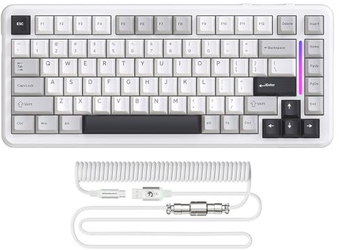 MAMBASNAKE M82 HE 8000Hz Rapid Trigger-Tastatur, 0,01mm RT-Genauigkeit, Kabelgebundene RGB TKL Gaming-Tastatur mit Magnetic Switches, Spiralkabel, Einstellbare Betätigung, Snap Tap, Sternweiß