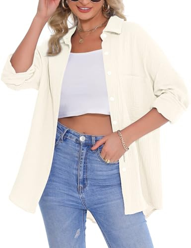 Aottori Camicetta Donna Cotone Camicia con Scollo a V Blusa a Maniche Lunghe Elegante Top Tinta Unita Ufficio Casual Albicocca XL