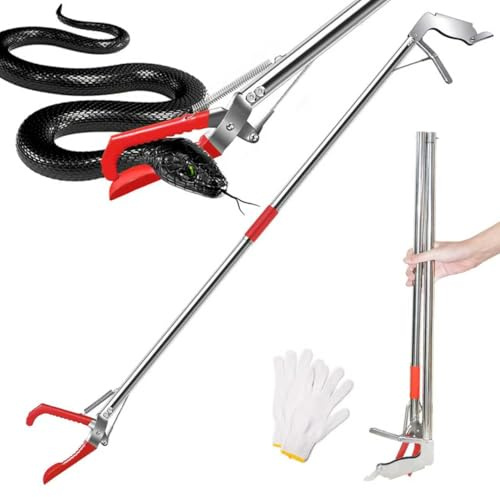 SCHEBLER 59 Snake Grabber Tool,Rubber-Jawed Locking Reptile Tongs for Rattlesnakes,Long Reach Folding Snake Catcher for Outdoor,Multi-Functional Hook,Pole