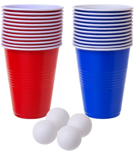 HIFSA Beer Pong Lightweight Cups with Ping Pong Balls Beer Pong Game Set Suitable for Parties Birthdays Students Drinking Game Stag & Hen Parties Christmas Holidays Assorted Colours (Pack of 24)