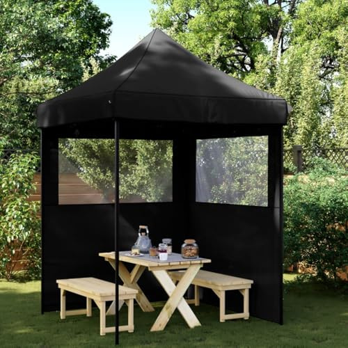 Nqyjm Gazebo da Giardino Esterno Tenda di Ricezione Pieghevole 2 Pareti Laterali Nero, Padiglione Tendone per Matrimonio, Feste, Campeggio, Eventi Commerciali Modello 2