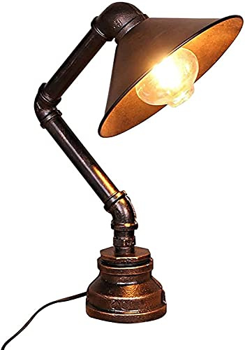 XANAYXWJ Skrivbordslampa Vintage industriell järnvattenrörsbas Skrivbordslampa med klocka för säng, vardagsrum, matsal, cafébar, standard