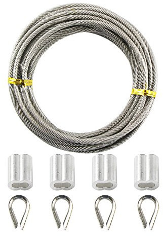 UOOM 5 m x 3 mm Cable de acero galvanizado con revestimiento de PVC (5 m + 8 elementos de sujeción)