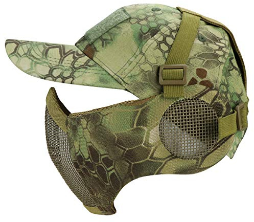 AOUTACC Half Face Airsoft Mesh Mask and Cap Set, Foldable Mesh Mask with Ear Protection for Airsoft Paintball BB Gun with Adjustable Baseball Cap (MA)