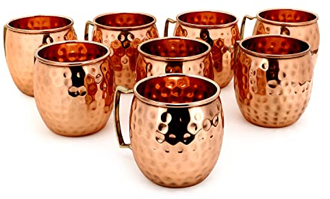 Juego de tazas de cobre Zap Impex Moscow Mule 8-100% cobre sólido puro hecho a mano de grado alimenticio vaso de cobre de 16 onzas