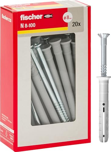 Fischer Tasselli prolungati a Battere N 8x100 Y, Fissaggio a percussione per calcestruzzo, Pieno e semipieno, 508278, 20 Pezzi per Confezione, Grigio, 8X100 MM