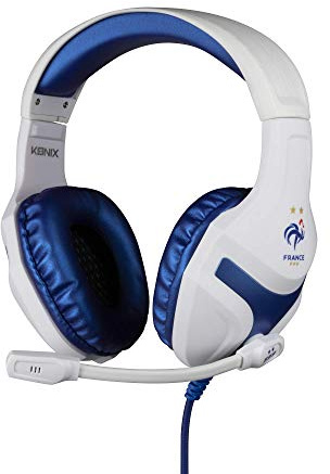 Konix FFF Cuffie da gioco con cavo PS-400 per PC, PS4, PS5, Switch e Xbox - Microfono a 45° - Cavo da 1,5 m - Presa jack da 3,5 mm - Bianco e blu
