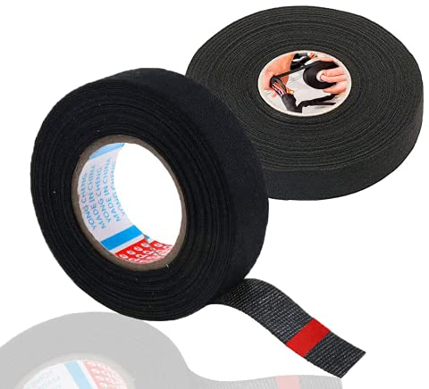 Wohlstand 2 Rouleaux Ruban de Tissu Automobile Ruban pour Voiture en Tissu Bande Adhésif Isolant Véhicule Ruban de Câblage pour Harnais de Câblage pour Voiture Moto 19mmx15m Noir