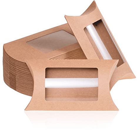 MATICAN Boîtes-cadeaux en Coussin, Pack de 40 Boîtes avec Fenêtres, Mini Boîtes Kraft, 12,7 x 7,6 x 3 cm