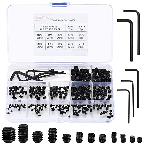 240 Stück Madenschrauben Sortiment Set, Innensechskant Gewindestifte mit Schraubenschlüssel, Sechskantkopf Schrauben für Türgriffe, Wasserhahn - M3/M4/M5/M6/M8