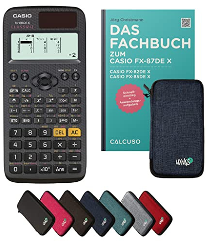 Casio fx-85DE X Incl. Funda Protectora Azul y Libro especializado (80 páginas, DIN A5) – Calculadora científica – Smart Set (Alemán)