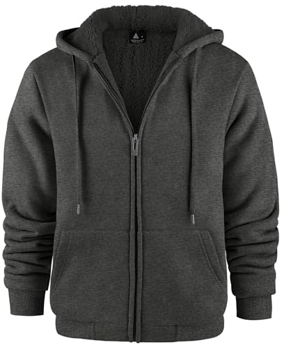 JACKETOWN Men's Hoodie Sweatshirt Zipper Sweat Jacket Lined Hoodie Sports Warm Winter Teddy Lining Fleece Jacket with Hood Grey
