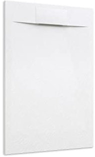 Piatto Doccia 80x100 Bianco Effetto Pietra Mod. Cosmos Rettangolare in Vetroresina SMC Riducibile Piletta Inclusa e Cover In Tono Parama