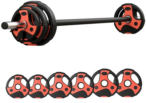 SPORTNOW Set Bilanciere Palestra e Dischi da 20kg Totali Nero e Rosso