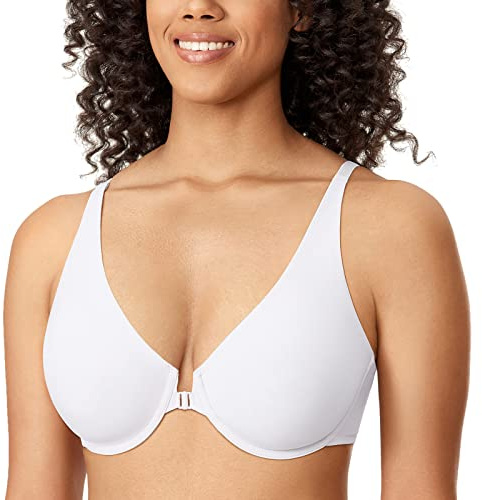 DELIMIRA Donna Reggiseno Aperto Davanti Senza Cuciture con Ferretto Sostegno Senza Imbottitura Bianco 5D
