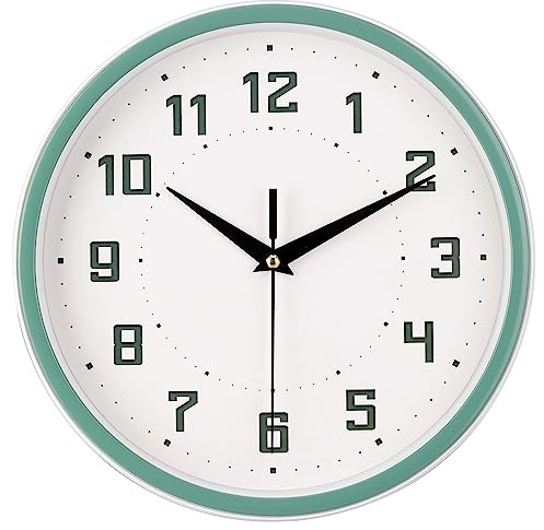 Topkey Orologio da parete rotondo silenzioso da cucina 22,9 cm Stile moderno senza ticchettio Orologio decorativo da camera da letto, ufficio, stanza studio, cucina - Verde