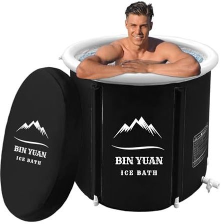 B&Y Baignoire pliable avec couvercle de 80 cm - Grand bain de glace gonflable - Baignoire pour adulte - Tonneau à glace autonome