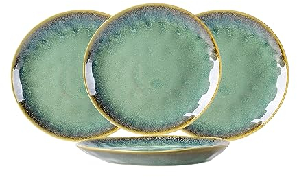 Henten Home Grande Assiette en Céramique, 4 Pièces Assiettes Creuse Grande en Céramique - 28cm, Service de Table en Grès - Glaçure Réactive Vert