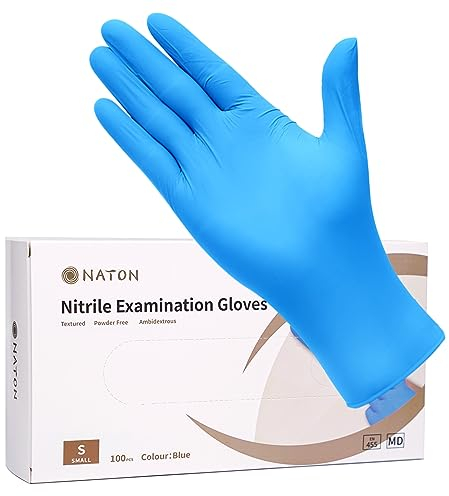 NATON Nitrile Gloves Latex Free S - Vinyl Multi-Purpose Disposable Gloves, Protein Free, Box of 100, Blue for Women (Small)