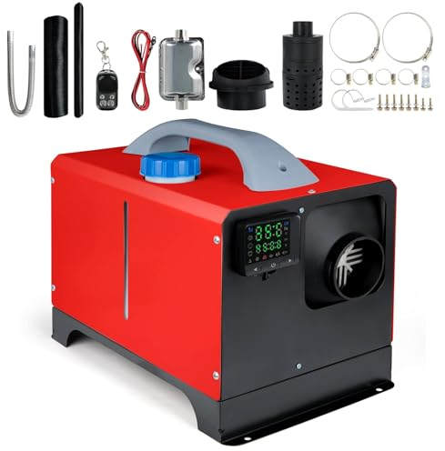 HiGrace Standheizung Diesel Auto Kraftstoff, 5kW 12V Diesel-Lufterhitzer, LKW-Heizung, EIN Luftauslass mit schwarzem LCD-Schalter, Fernbedienung, schnelle Heizung, Dieselheizung für Wohnmobil, Rot