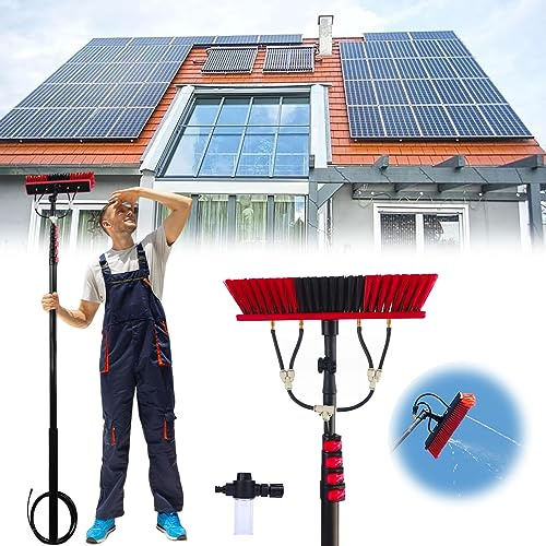 Water Carrying Telescopic Rod Glass Roof PV System Cleaning Device, 3In1 Washing Tool With Hose Spray And 55cm Brush Head, Patio Roof Cleaning Made Easy