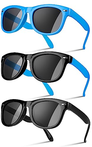 Utensilsto 3 Stück Sonnenbrille Kinder Polarisiert Flexible Sonnenbrille Silikon Rahmen Sonnenbrille Für Jungen Mädchen 4-8 Jahre(Blau+Schwarz)