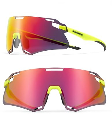 ROCKBROS Occhiali da Ciclismo Polarizzati, Occhiali da Sole Bici Sportivi Uomo, con Montatura TR90, Antivento, per Sport All'Aperto MTB Pesca Corsa Unisex