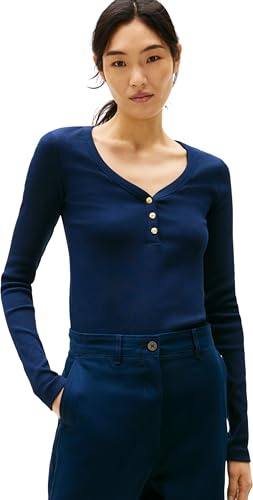 Tommy Hilfiger Women’s Slim Henley Long Sleeve Top with Button Placket, Blue (Dark Night Navy), S