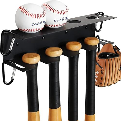 Étagère murale de baseball - Support robuste en métal pour raquettes et balles - Organisateur d’équipements de sport (noir)