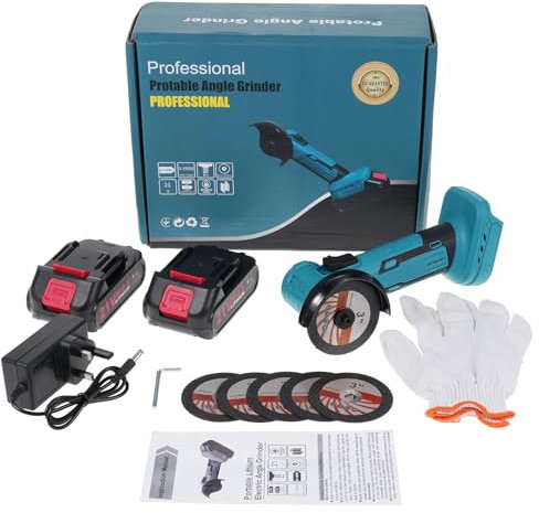 Weytoll 21V Cordless Angle Grinder Kit with 19000 RPM Brushless Electric Motor Power Angle Grinder Tools with 2 x 1300mAh Battery Charger for Cutting Griding Polishing