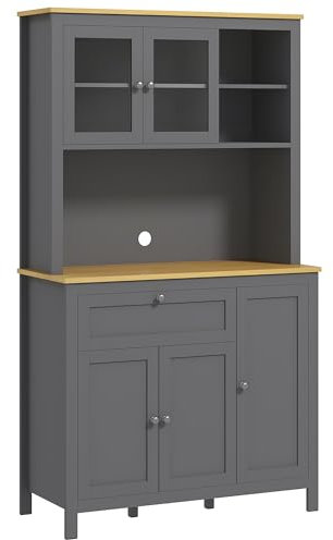 HOMCOM Armario de Cocina Buffet Mueble de Cocina de Estilo Moderno con 3 armarios, cajón, nichos, gestión de Cables, estantes Ajustables y Puertas de Cristal, 100 x 40 x 180 cm, Gris