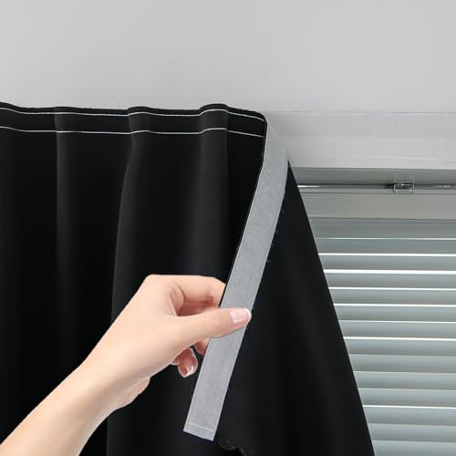 Adhesive Blackout Curtains- Self Stick Shades Window Blinds Curtains No Rod Needed Easy to Hang Curtains, Use for Bedroom, Living Room, Dining Room, Kitchen, Home Office, 35W X 71L, Black, 1 Panel