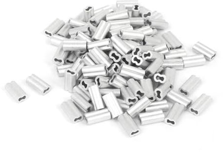 TOP-VIGOR 100Pcs 1mm Aluminum Sleeves Clips, Wire Rope Clamp Crimping Loop Sleeve Clips, Aluminum Cable Sleeves Clips Fittings Double Holes for Wire Rope and Cable