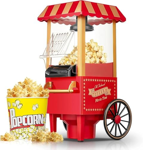 CookSpace 1200W 1.9L Electric Popcorn Machine, No Oil, Homemade Fresh Popcorn in Under 3 Minutes, Uses Hot Air, Detachable Cover, Parties, Movie Nights, Kids Birthday Party Favorites, Retro Red