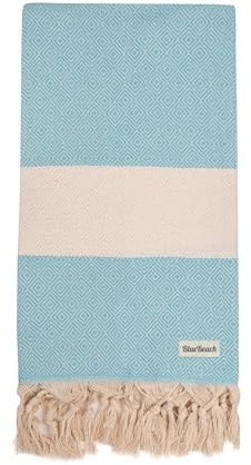 Blue Beach Turkish Towel - Travel Towel100x180cm Large Turkish Hammam Peshtemal - Super Absorbent, Quick Dry, Sand Free, Lightweight, Compact Towels for Swimming, Bath (1, Turquoise)
