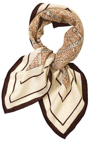 Prettystern foulard doubleface Lana e Seta 65/65 cm – sciarpa di seta bandana per donna Uomo primavera & autunno Bianco crema Marrone Paisley SW33
