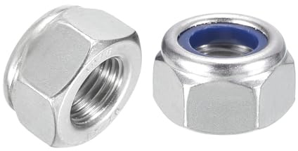 QUARKZMAN 15pcs de Tuercas Hexagonales de Nylon M14x1,5mm Plateado Y Azul | Tuercas de Seguridad, Acero Inoxidable 304, con Insertos de Nylon, Para Fijadores Industriales