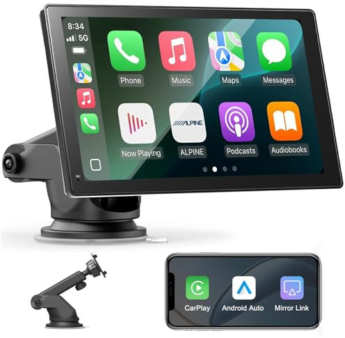 Portable Car Stereo,CarPlay Screen for Wireless Apple Car Play & Android Auto,7 HD Touch Screen Radio with Bluetooth, FM Transmission, AUX, Support Voice Control, Mirror Link, GPS Navigation, AirPlay