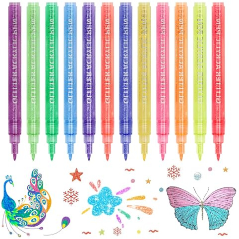 Lot de 12 Feutres Paillettes, Marqueur De Peinture Acrylique Stylo Paillettes Imperméable Pour Peinture Sur Pierre, Céramique, Bois, Tissu, Scrapbooking, Cartes Ect À Pointe Extra-fine 0,7 MM
