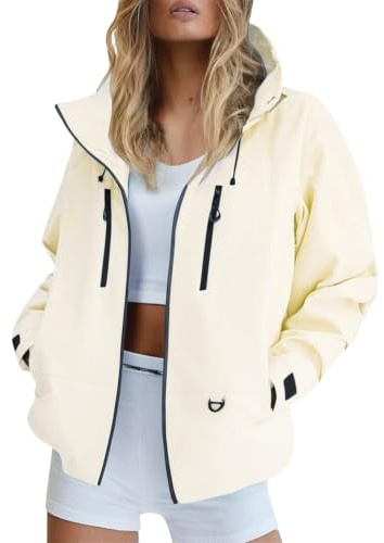 Motorcycle Jackets for Women Full Zip Up Hooded Raincoats with Pockets Spring Fall Winter Coat for Walking Cycling Hiking Running Ladies Soft Shell Jackets Solid Plus Size Windbreaker Coats