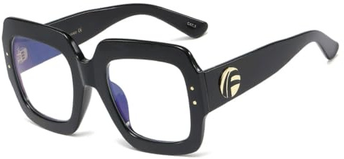 Glasögonbågar 150MM Glasögon Glasögon | Blåljusglasögon Fyrkantiga helkant Slitstarka näskuddar Mode kvinnor(C4 Black)