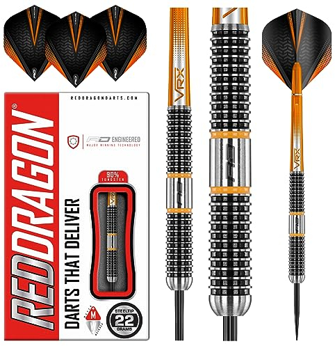 RED DRAGON Darts – Amberjack 18 Serie 22g Stahlspitze Dart-Set mit Dart Flüge und Dart Schäften